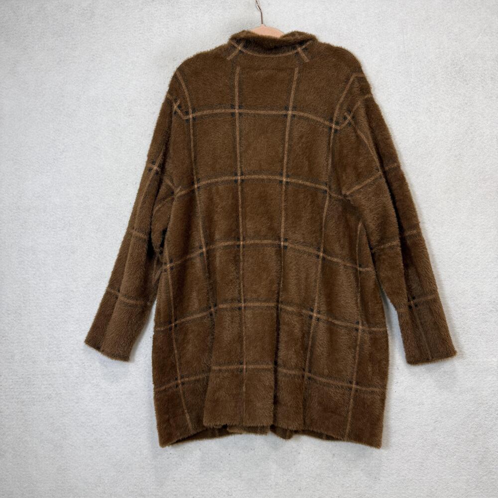 J Jill Cardigan Sweater Womens 2X Brown Check Collared Button Knit Pockets - Picture 8 of 9